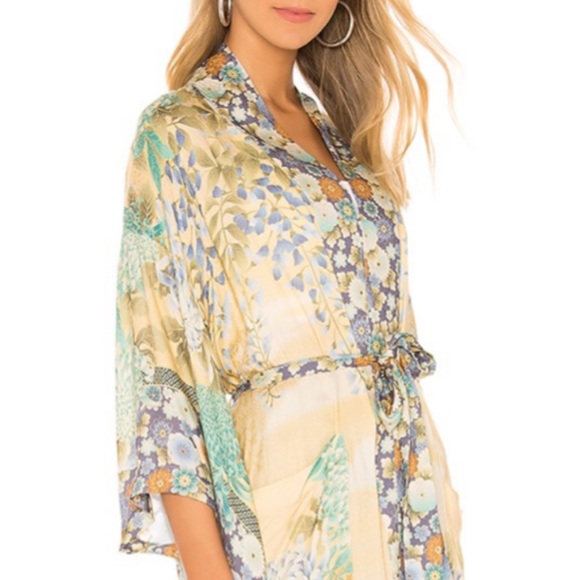 🌸 BOHO KIMONO ROBE COVER DUSTER KAFTAN LONG MAXI FLORAL BOHEMIAN PASTEL FLOWER - Picture 8 of 8